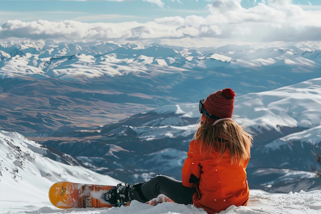 Photo gratuite une femme heureuse en train de faire du snowboard.