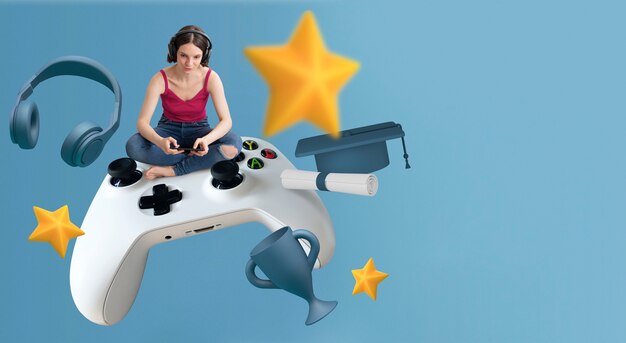 Femme jouant à un jeu vidéo avec manette