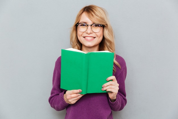 Femme, livre, Sourire