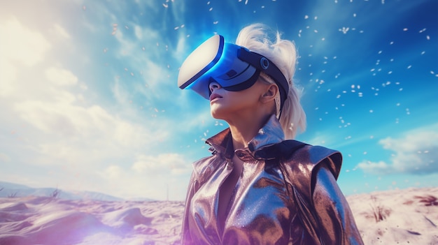 Photo gratuite femme avec des lunettes vr expérimentant le métaverse