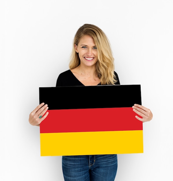Femme Mains Tenir Drapeau Allemagne Deutschland Patriotisme