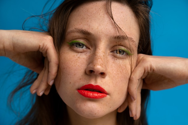 Femme maquillée avec des sourcils épais