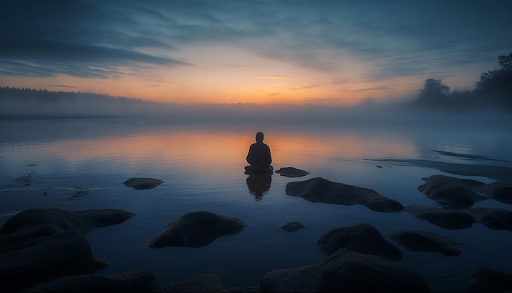 Photo gratuit une femme en méditation réfléchit à la beauté de la nature générée par l'ia