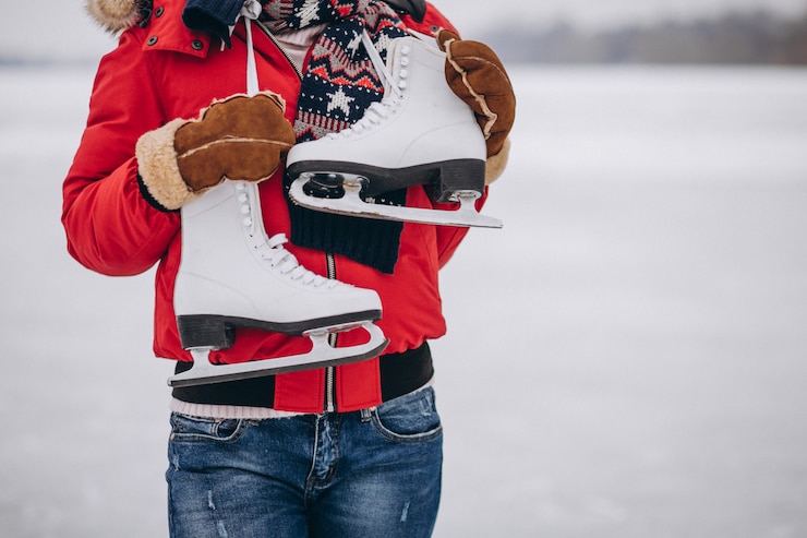 Photo gratuit femme, patinoire, à, les, lac