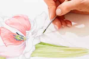 Photo gratuite une femme peint une tulipe