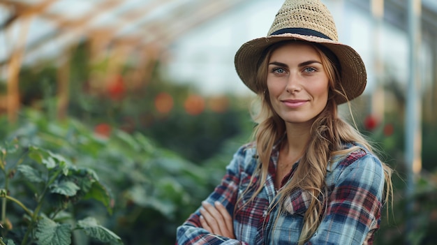 Photo gratuite une femme photoréaliste dans un jardin biologique durable récoltant des produits