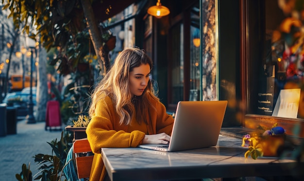 Femme de plan moyen vivant comme nomade numérique