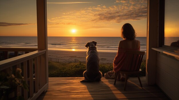 Femme pleine photo avec un chien mignon