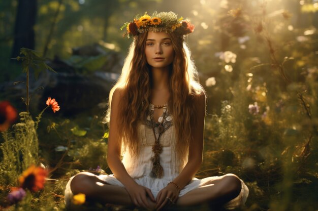 Une femme posant dans la nature.