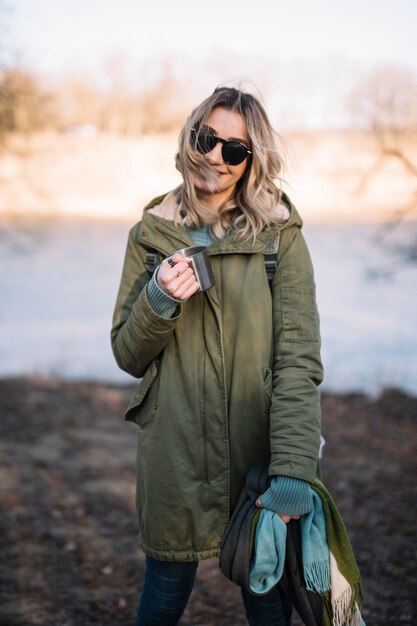 Femme, poser, nature