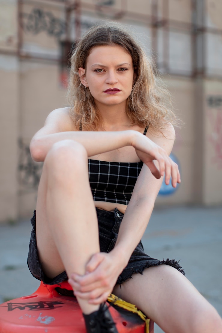 Photo gratuit femme punk caucasienne en milieu urbain