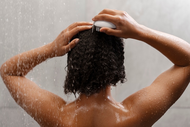 Photo gratuit une femme qui se fait un massage du cuir chevelu.