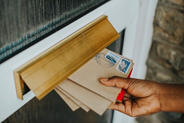 Femme ramassant le courrier