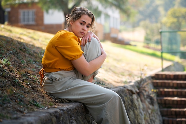 Femme se sentant triste d'être jugée et critiquée par les gens