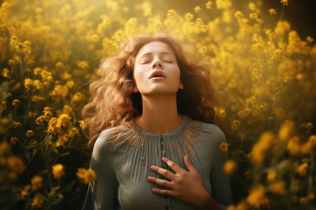 Photo gratuite femme souffrant d'allergie en étant exposée au pollen de fleurs à l'extérieur