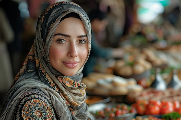 Photo gratuite une femme de taille moyenne célèbre le ramadan.