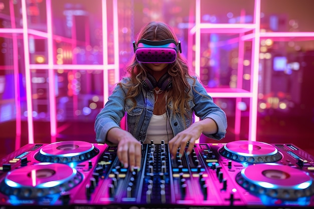 Photo gratuite une femme de taille moyenne est dj avec des lunettes de réalité augmentée.