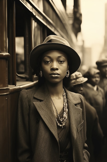 Une femme de taille moyenne posant pour un portrait vintage