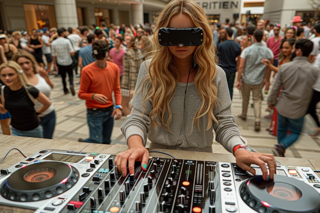 Photo gratuite une femme de taille moyenne qui joue avec des lunettes vr.