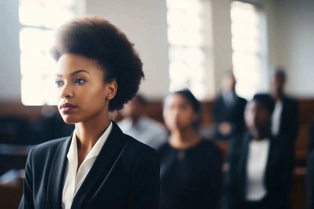 Une femme de taille moyenne qui travaille comme avocate.