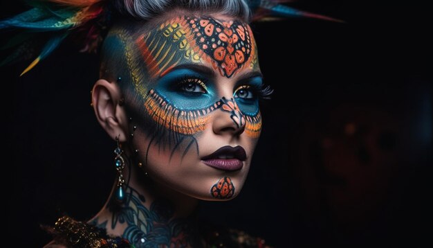 Photo gratuite une femme tatouée sur le visage