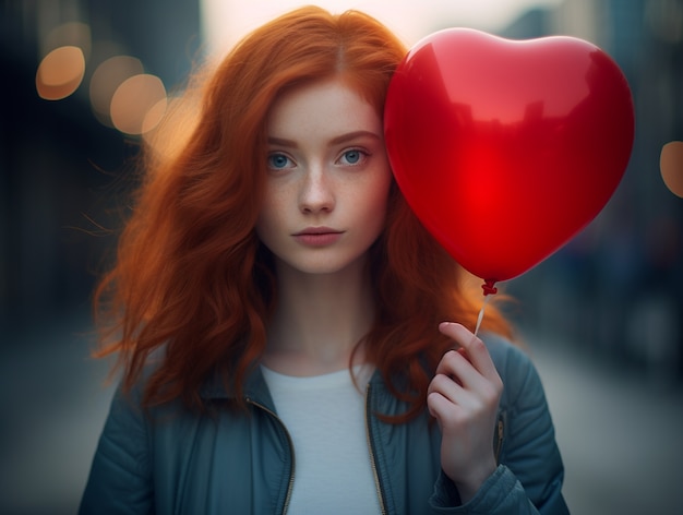 Photo gratuite femme tenant un ballon en forme de coeur