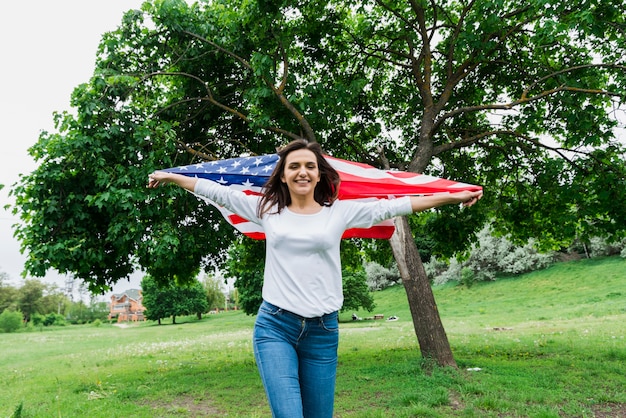 Femme, tenue, usa, drapeau