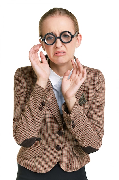 Photo gratuite femme upset avec des lunettes