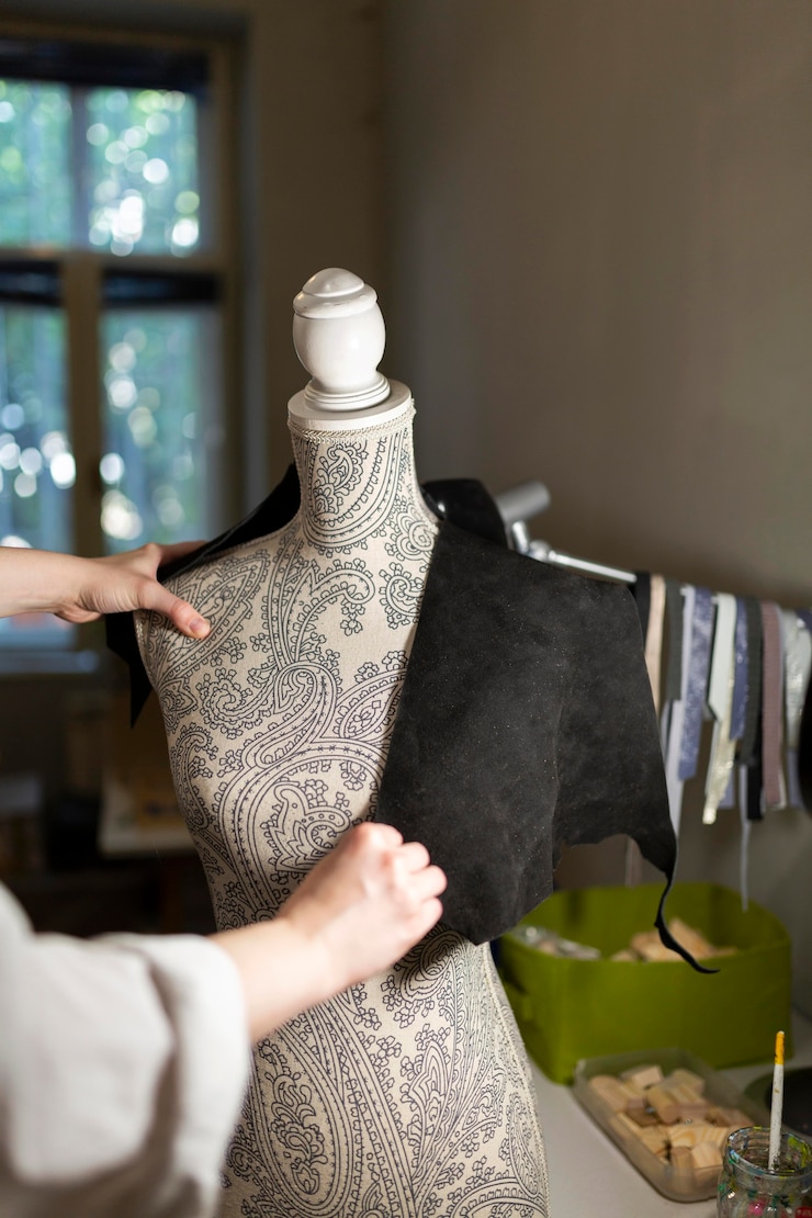 Photo gratuit femme utilisant un mannequin pour créer des vêtements