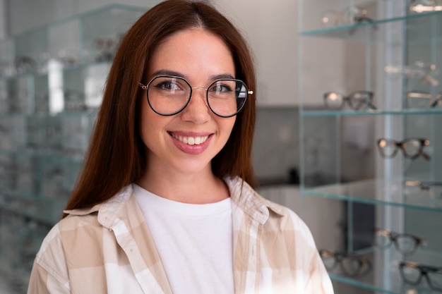 Photo gratuite femme vue de face dans le bureau de l'ophtalmologiste