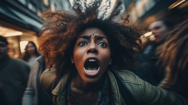 Femme vue de face éprouvant de l'anxiété dans une foule