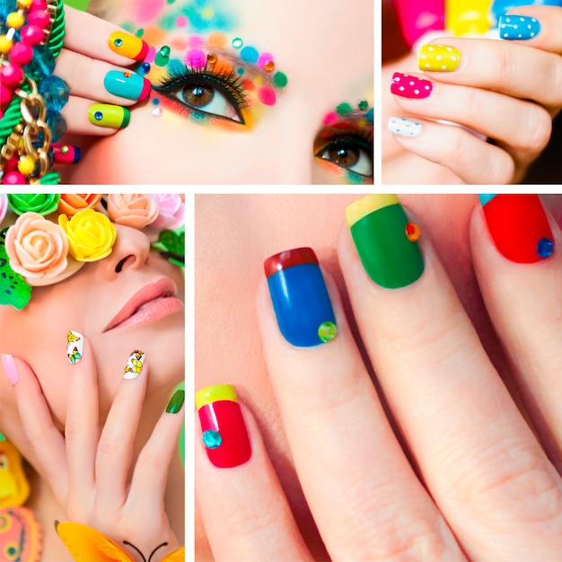 Femmes avec collage créatif d'art d'ongle