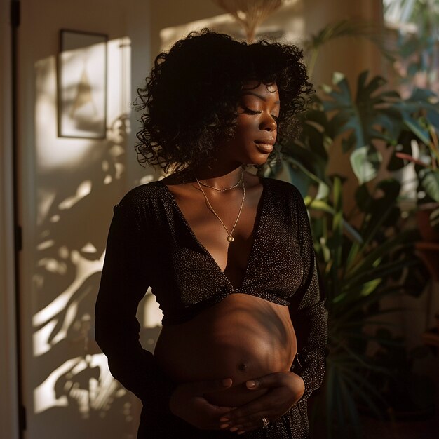 Des femmes enceintes noires posent.