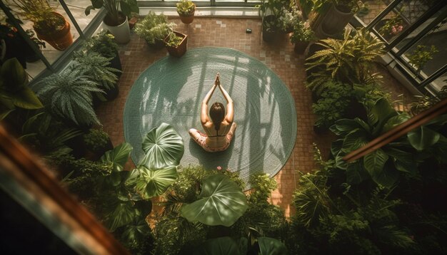 Femmes méditant dans un paradis tropical en position du lotus généré par l'IA