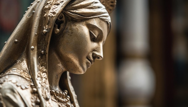 Photo gratuite femmes en prière en gros plan d'une statue religieuse générée par l'ia