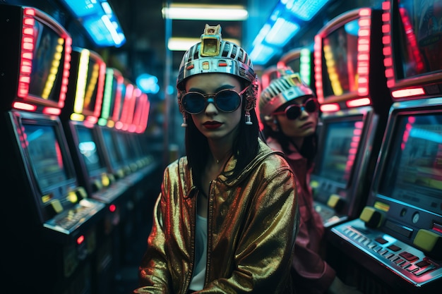 Des femmes de taille moyenne dans un casino futuriste.