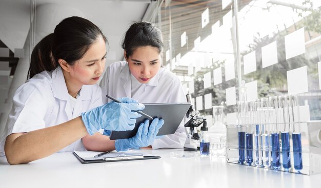 Des femmes travaillant sur un projet chimique pour une nouvelle découverte