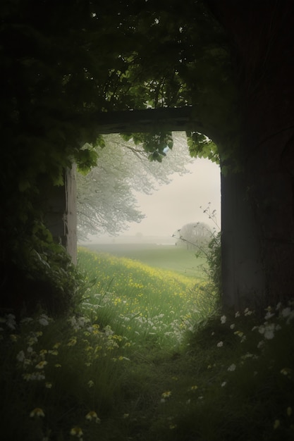 Photo gratuite fenêtre dans la chambre avec vue surréaliste et mystique