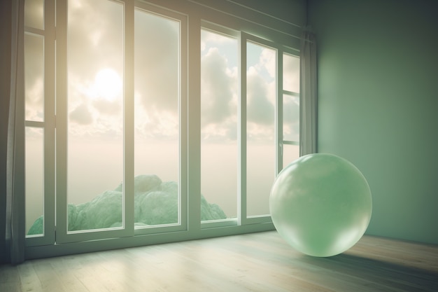 Fenêtre avec vue sur le paysage surréaliste et magique