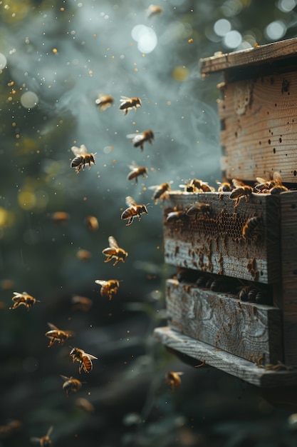 Photo gratuite une ferme d'abeilles de près