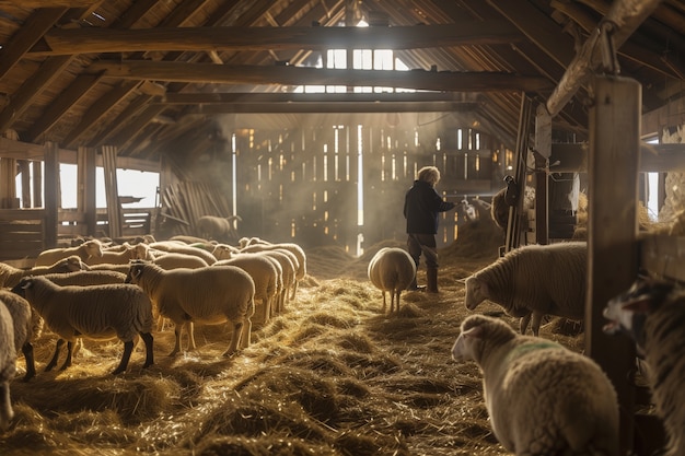 Photo gratuite ferme de moutons photoréaliste