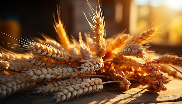 Photo gratuite une ferme rurale récolte du blé doré, des céréales pour petit-déjeuner saines, générées par l'intelligence artificielle