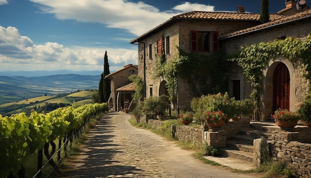 Ferme rustique dans la région du Chianti, un havre viticole tranquille généré par l'intelligence artificielle