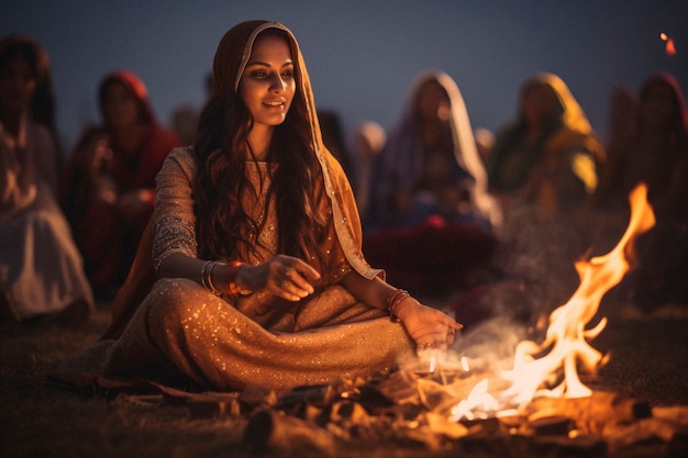 Photo gratuite le festival de lohri photoréaliste avec une femme qui célèbre