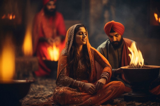 Photo gratuite le festival de lohri photoréaliste avec une femme qui célèbre