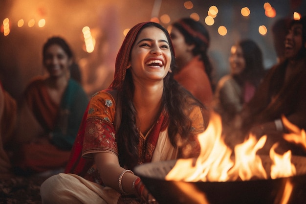 Photo gratuite le festival de lohri photoréaliste avec une femme qui célèbre