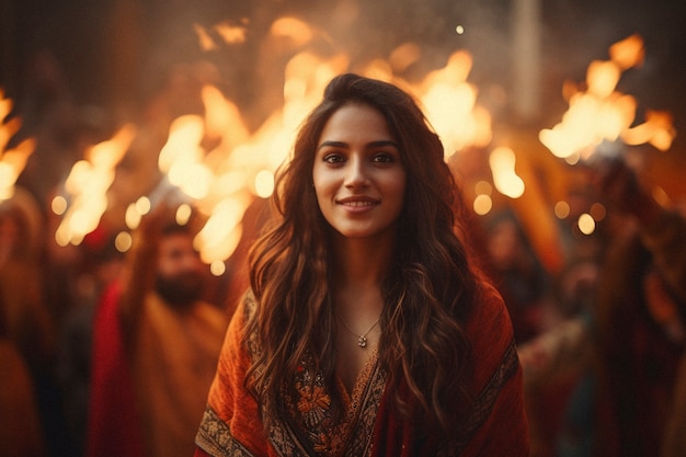 Photo gratuite le festival de lohri photoréaliste avec une femme qui célèbre