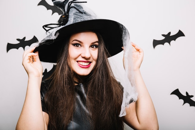 Festive girl in Halloween hat