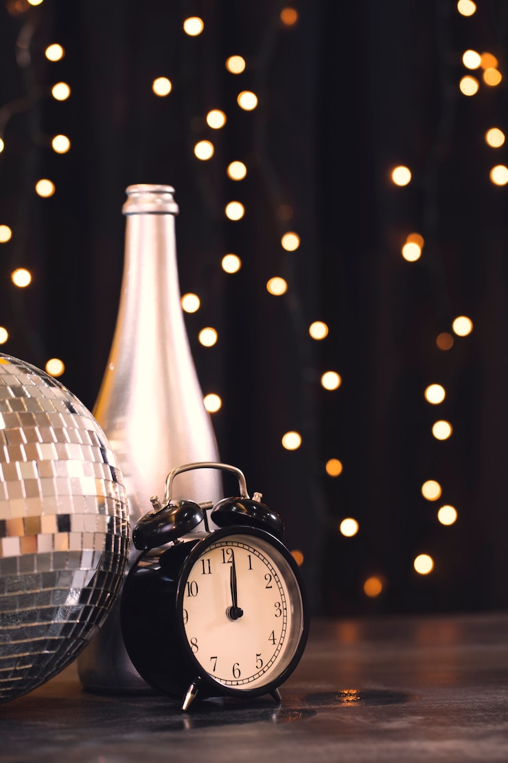 Photo gratuit fête de fin d'année vue de côté avec thème argent