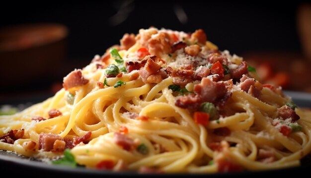 Fettuccine maison avec sauce au parmesan et bacon générée par IA